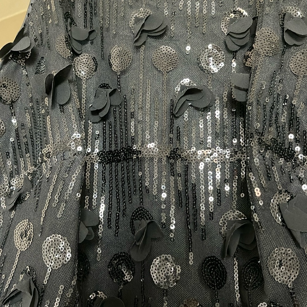 New Eliza J Black Sequin Halter Floating Flower Cocktail Holiday Dress - Picture 10 of 17